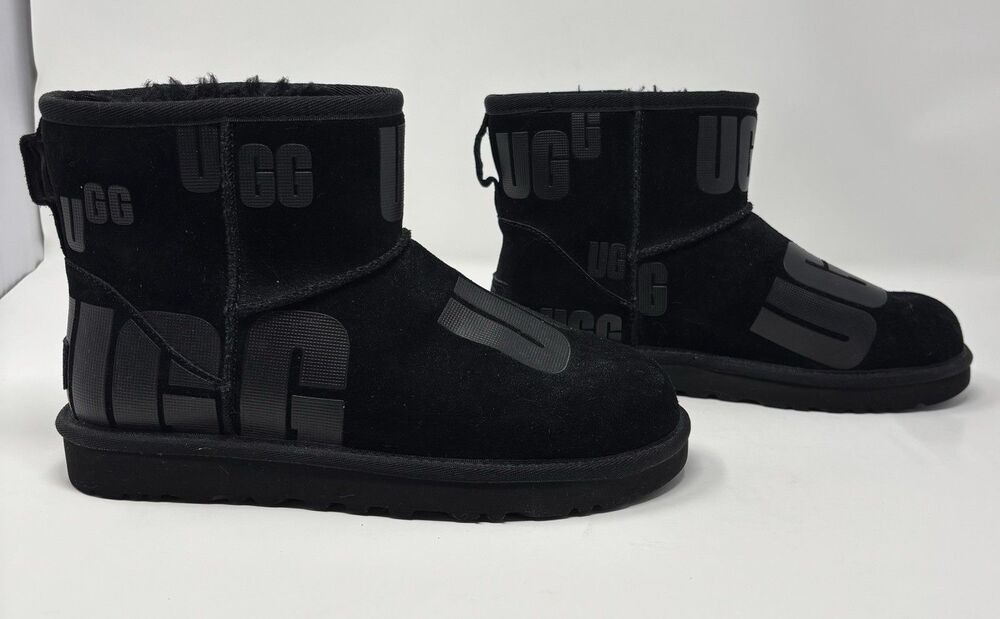 UGG Classic Mini Scatter Graphic Boots Black Womens Size 7